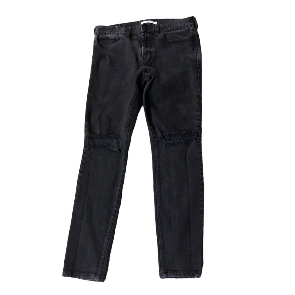 Pacsun Black Jeans Mens 32x32 Used Stacked Skinny Distressed Knees - Picture 3 of 16